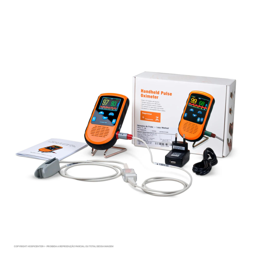  Kit Oximetro De Pulso Portatil Lepu Pc66b, acompanha sensor pediátrico e sensor neonatal 