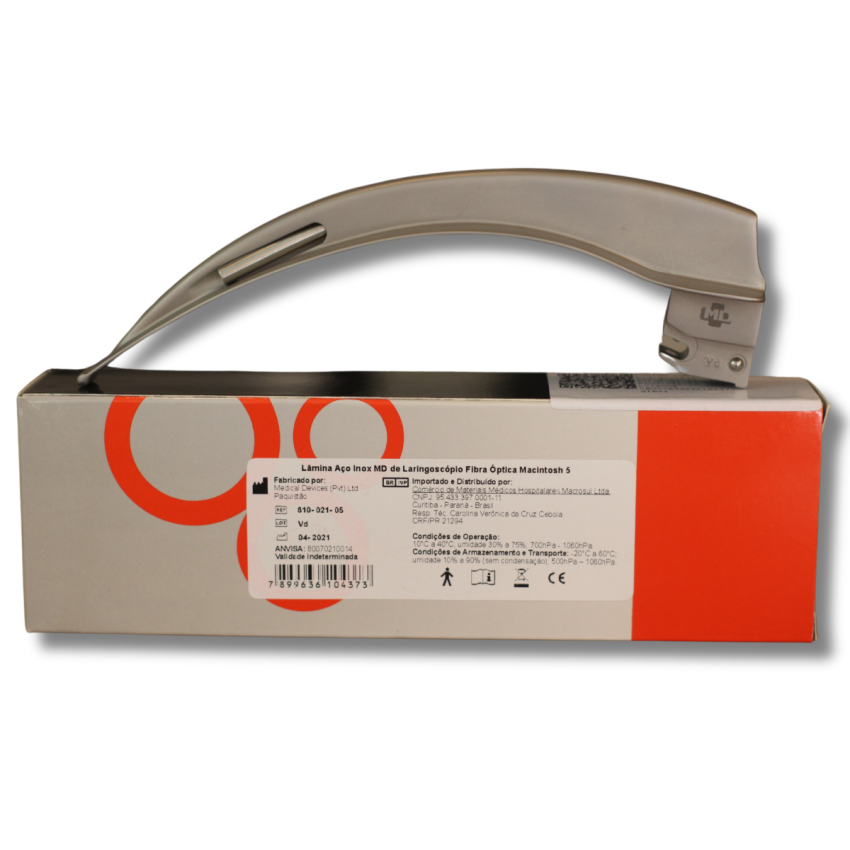 Lâmina Laringo Macintosh Aço Inox Fibra Óptica 5