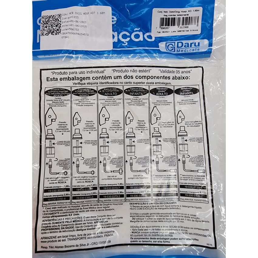 Kit Nebulizador Hospitalar Oxigênio Adulto